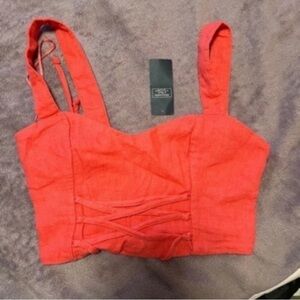 Women's Coral Crop Tank Top with Lace-Up Front